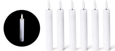Produktbild von Weiße LED Stabkerze mit Timerfunktion 6er Set - Stabkerze LED bewegliche Flamme Timer - 12,5cm Höhe für 2,2cm Durchmesser / 2 AAA Batterien notwendig - LED Stabkerzen Echtwachs