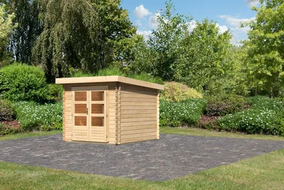 Produktbild von Gartenhaus Blockbohlenhaus Gerätehaus Bastrup 4 naturbelassen 237x297x222 cm
