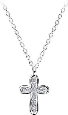 Image de Collier en argent avec croix - blanc