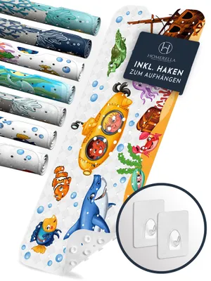 Produktbild von Homerella® Badewannenmatte rutschfest Kinder 100x40cm - 100% BPA frei Inkl. 2 Haken zum Aufhängen - Antirutschmatte Badewanne Baby hautsensitiv