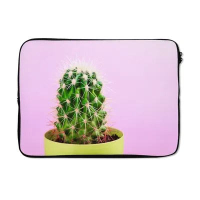 Produktbild von MuchoWow® Laptop Hülle 14 ZollKaktus in einem Topf auf einem rosa Hintergrund Laptoptasche - Laptoptasche - Stoßsicher - Schutzhaube