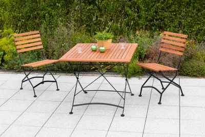Produktbild von Merxx Gartenmöbelset "Schlossgarten" 3tlg. - Flachstahl mit Eukalyptusholzbelattung - 50132-217