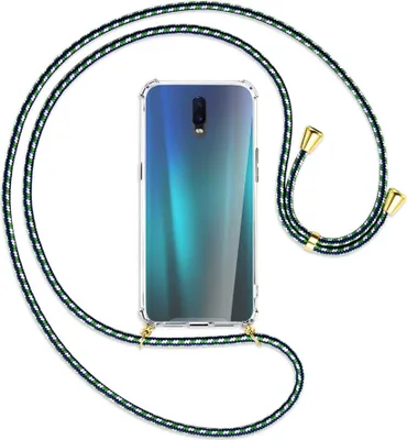 Produktbild von Handykette Backcover-Schutzhülle mit Band (Metall goldfarben) für Oppo R17 / RX17 - grün/blau/weiß