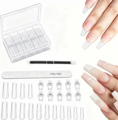Productafbeelding van 120 stuks nagelvormen, transparant, met clips en kwast