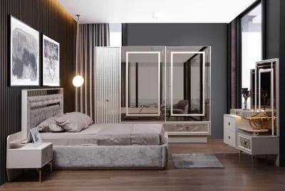Zdjęcie produktu dla Nowoczesny kompletny zestaw do sypialni designerskie łóżko 2x szafki nocne 5 szt