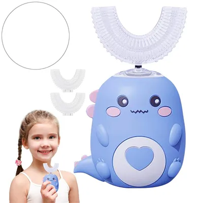 Produktbild von Elektrische Zahnbürsten für Kinder,360°U-förmige Zahnbürste, Dinosaurier-förmige Zahnbürste,60 Sekunden-Timer,2 Geschwindigkeiten einstellbar,2–6Jahre