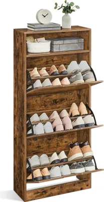Produktbild von VASAGLE Schuhschrank 3 Klappen, Schuhkipper, Schuhregal,139cm vintagebraun