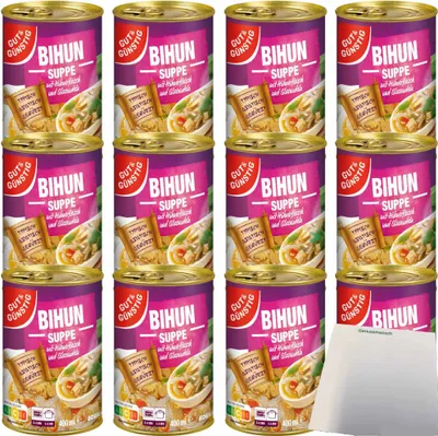 Produktbild von Gut & Günstig Bihunsuppe mit feinem Hühnerfleisch ausgewähltem Gemüse und asiatischen Glasnudeln 12er Pack (12x400ml Dose) + usy Block