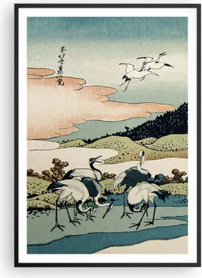 Produktbild von Gerahmtes Poster - Schwarzer Rahmen - Japan Kraniche Bild - 70x100 cm - Wand Bild - Wanddeko - Wandbilder - Kunstposter - Wandposter - Bilderrahmen - Bilder - Kunstdruck - P2BPA70x100-4541