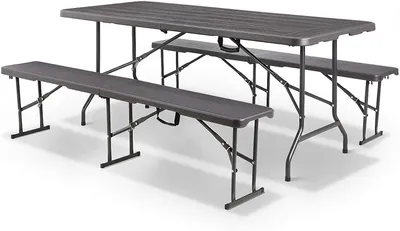Produktbild von Klappbarer Campingtisch - Gartentisch mit 2 Bänken - Kunststoff 180 x 76 x 74 cm - Für 8 Personen - Innen und außen - Picknick, Party, Grillen
