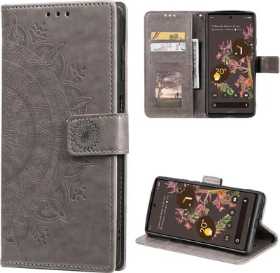 Produktbild von Hülle für Google Pixel 6 Handyhülle Tasche Flip Case Cover Etui Mandala Grau