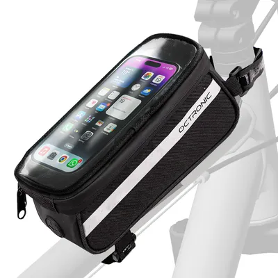 Image de Sacoche de cadre de vélo avec support de téléphone portable étanche - Sacoches de vélo pour vélos électriques - 6,8 pouces - Noir