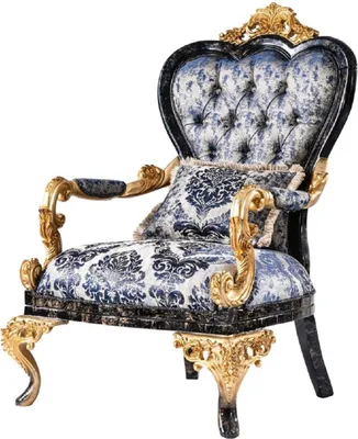 Produktbild von Casa Padrino Luxus Barock Sessel Blau / Schwarz / Gold - Prunkvoller Wohnzimmer Sessel - Barockstil Wohnzimmer Möbel - Luxus Möbel im Barockstil - Barock Einrichtung - Wohnzimmer Einrichtung