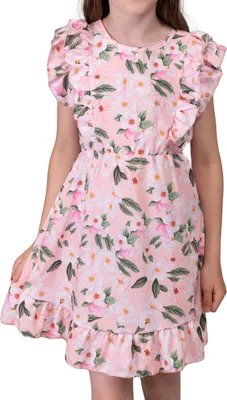 Produktbild von KMISSO Mädchen Kleid mit Volants Blumenmotiv Altrosa 104