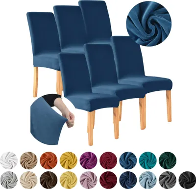 Produktbild von MEBLE ODNOWA, Stuhlhusse, Stuhlbezug, Standardgröße, Samt, Dunkelblau, 6er Set, Velours, elastisch, Stuhlbezüge, Stuhlhussen, maschinenwaschbar