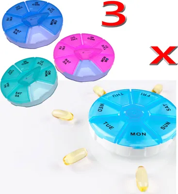 Produktbild von 3 Stück Pillendose Tablettenbox 7 Tage Pillenbox Medikamentenbox Fächer TablettendoseTabletten Box Pillen Dose Woche Medikamentendosierer