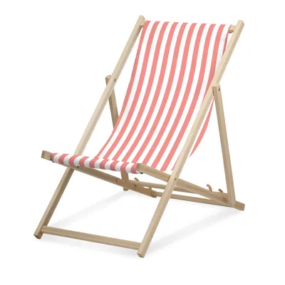 Image de Chaise longue - rayée étroite - abricot - pliable - en bois de hêtre - supporte jusqu'à 95kg - dossier réglable en 3 positions - Chaise longue de plage
