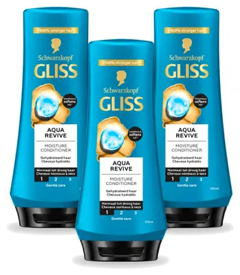 Productafbeelding van 3 x Gliss Aqua Revive Conditioner - Hydratatie en frisheid - 200 ml - Voordeelverpakking - 3 stuks