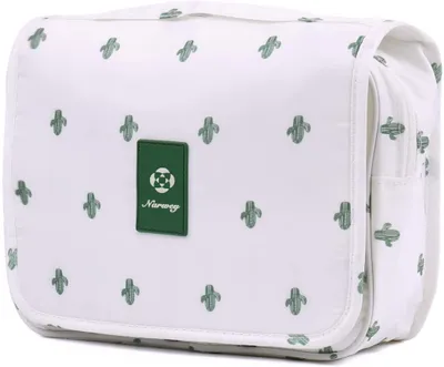 Produktbild von Reise Kulturtasche Zum Aufhängen Kulturbeutel Kosmetiktasche Waschtasche für Kinder Frauen Mädchen Damen (weißer Kaktus)