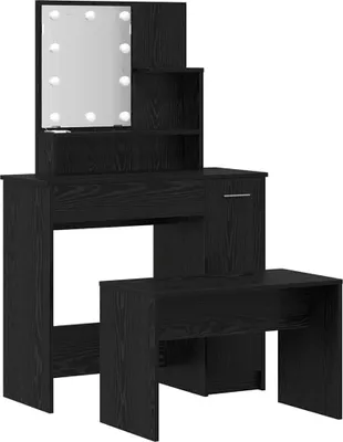 Image de Ensemble de table de maquillage LED avec porte 2 pcs Chêne noir