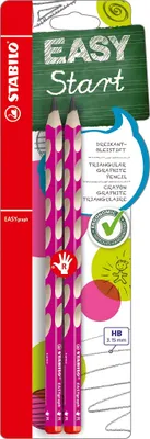 Packaging for a set of two pink triangular graphite pencils with a heart pattern, branded STABILO, with 'EASY Start' text.