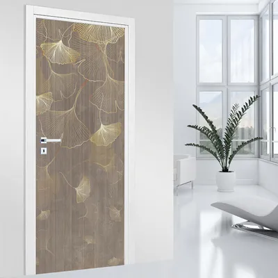 Image de Stickers pour porte - Lumaléa - Feuilles - Adhésif MAT - Largeur 83 x Hauteur 205 cm