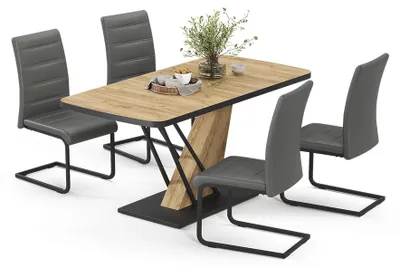 Produktbild von Esstisch-Set Vicco Fenaro Goldkraft Eiche 120 x 80 cm mit 4 Esszimmerstühlen, Grau, Model 62989