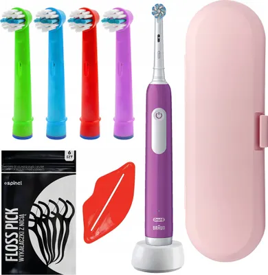 Produktbild von Oral-B Junior Pro elektrische Zahnbürste lila mit 4 Aufsätzen Reiseetui