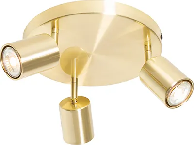 Produktbild von QAZQA - Moderne Deckenleuchte I Deckenlampe I Lampe I Leuchte Messing verstellbar rund 3-flammig Spotbalken Lichter - Java I Wohnzimmer I Schlafzimmer - Stahl Rund - LED geeignet GU10