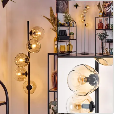 Produktbild von Villamare Stehlampe aus Metall/Glas in Schwarz/Bernstein/Klar, Vintage-Design