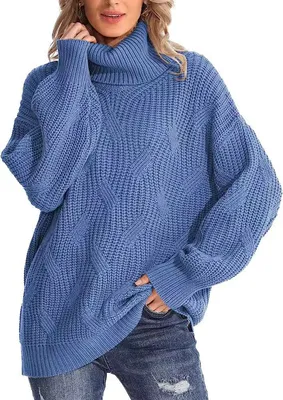 Produktbild von ASKSA Damen Rollkragen Pullover Elegant Rollkragenpullover Casual Langarm Stricken Pulli, Blau, M