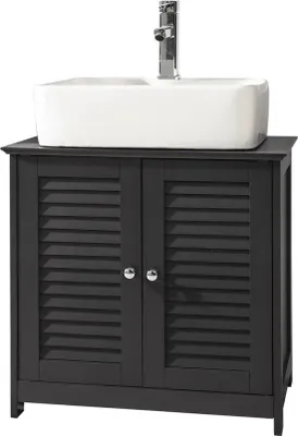 Image de Meuble de salle de bain, meuble bas à 2 portes, gris, MDF, 35 x 60 x 58 cm