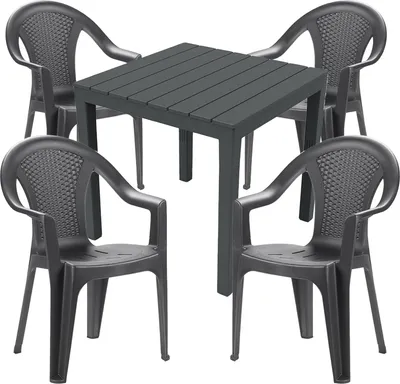 Produktbild von Sitzgarnitur Bistrogarnitur 5-teilig Anthrazit Rattan/Holzoptik