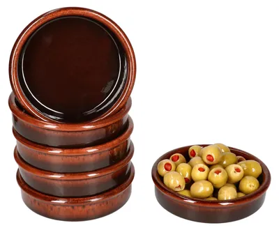 Zdjęcie produktu dla 6x Escuro Cazuela Ø12cm 200ml gliniana miska ciemnobrązowa tapas antipasti śródziemnomorska