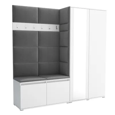 Produktbild von Garderobe LUTON 4 WHITE 33– Farbe weiß, moderner Schrank 40x190x186 cm, funktionale Lösung für den Flur, Garderobeschrank, Flurmöbel