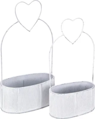 Produktbild von Deko Schale oval Metall Herz Weiß Vintage 2er-Set Tischdeko