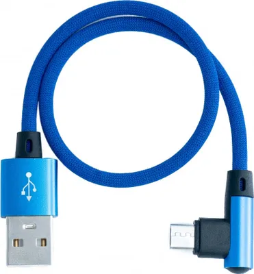 Produktbild von SYSTEM-S USB 2.0 Kabel 25 cm Micro B Stecker zu 2.0 A Stecker Winkel geflochten Blau