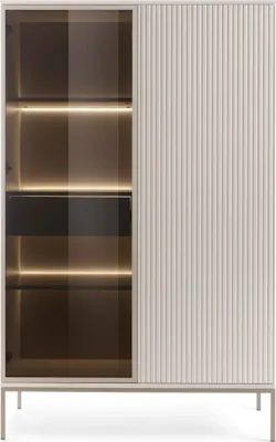 Produktbild von Moderne hohe Vitrine mit geriffelter Front, 104×166×39 cm, Kaschmir / Gold
