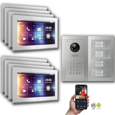 Produktbild von Goliath IP Video Türsprechanlage: 10-Zoll 8 Familienhaus,Zahlencode,Silber : 10 Zoll Weiß : Unterputzdose Monitor Farbe: 10 Zoll Weiß Montage: Unterputzdose