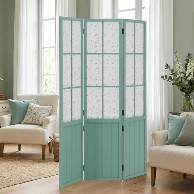 Produktbild von Homestyle4u Paravent Raumteiler 3 teilig Holz Trennwand Spanische Wand Sichtschutz Türkis Indoor