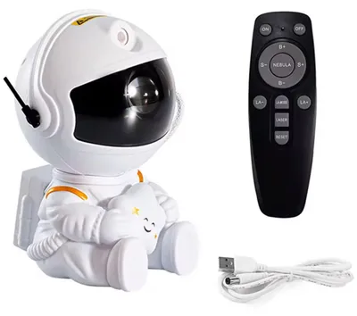 Zdjęcie produktu dla Rzutnik gwiazd astronauta z projekcją galaktyki obrotową głową 360 stopni timerem pilotem i zasilaniem USB