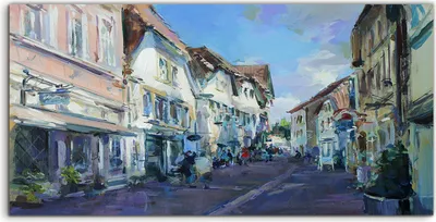 Produktbild von Coloray Canvas 100x50  Wandbild Leinwand Bilder Landschafts Stadt Dorf Straße Leute
