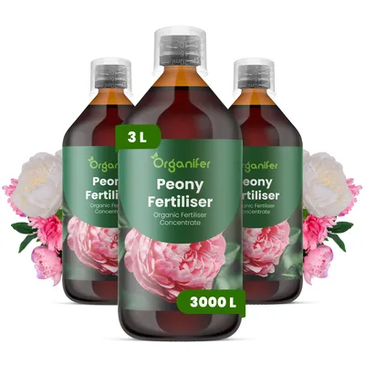 Obrázek produktu pro Pivónia Tekuté Hnojivo 3x1 L – 2-1-8 NPK – Pro Pivónie – Podporuje Rovnomernú Tvorbu Květů & Zdravé Rostliny – Organifer