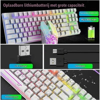Obrázek produktu pro Bezdrátová klávesnice a myš T87, bílá, s podsvícením LED v barvách duhy