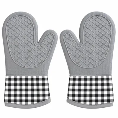 Produktbild von 2er Set Silikon Topfhandschuhe Grau Einheitsgröße Ofenhandschuhe bis 230 °C Hitzebeständig Backhandschuhe