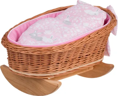Produktbild von Handgeflochtene Weidenwiege für Puppen – reizendes und langlebiges Puppenbettchen Puppenwiege ideal für fantasievolles Spielen Kinderzimmerdekoration