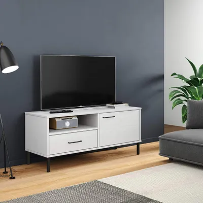 Produktbild von vidaXL Szafka pod TV OSLO z metalowymi nogami biała lite drewno sosnowe