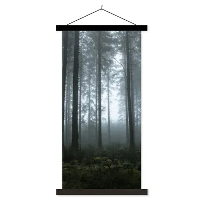 Produktbild von MuchoWow® Textilposter Wald - Licht - Nebel 40x80 cm mit schwarzem Rahmen - Wandemalerei