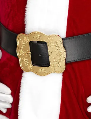 A close-up of a Santa Claus costume belt buckle.