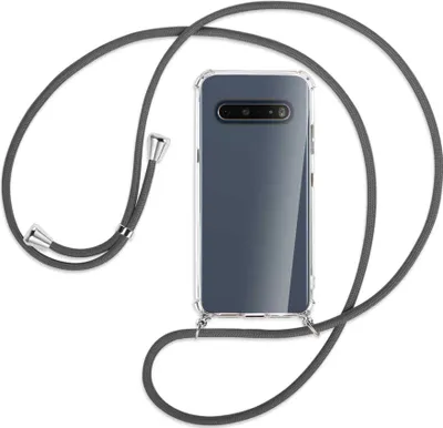 Produktbild von Handykette Backcover-Schutzhülle mit Band (Metall silberfarben) für LG V60 ThinQ - dunkelgrau